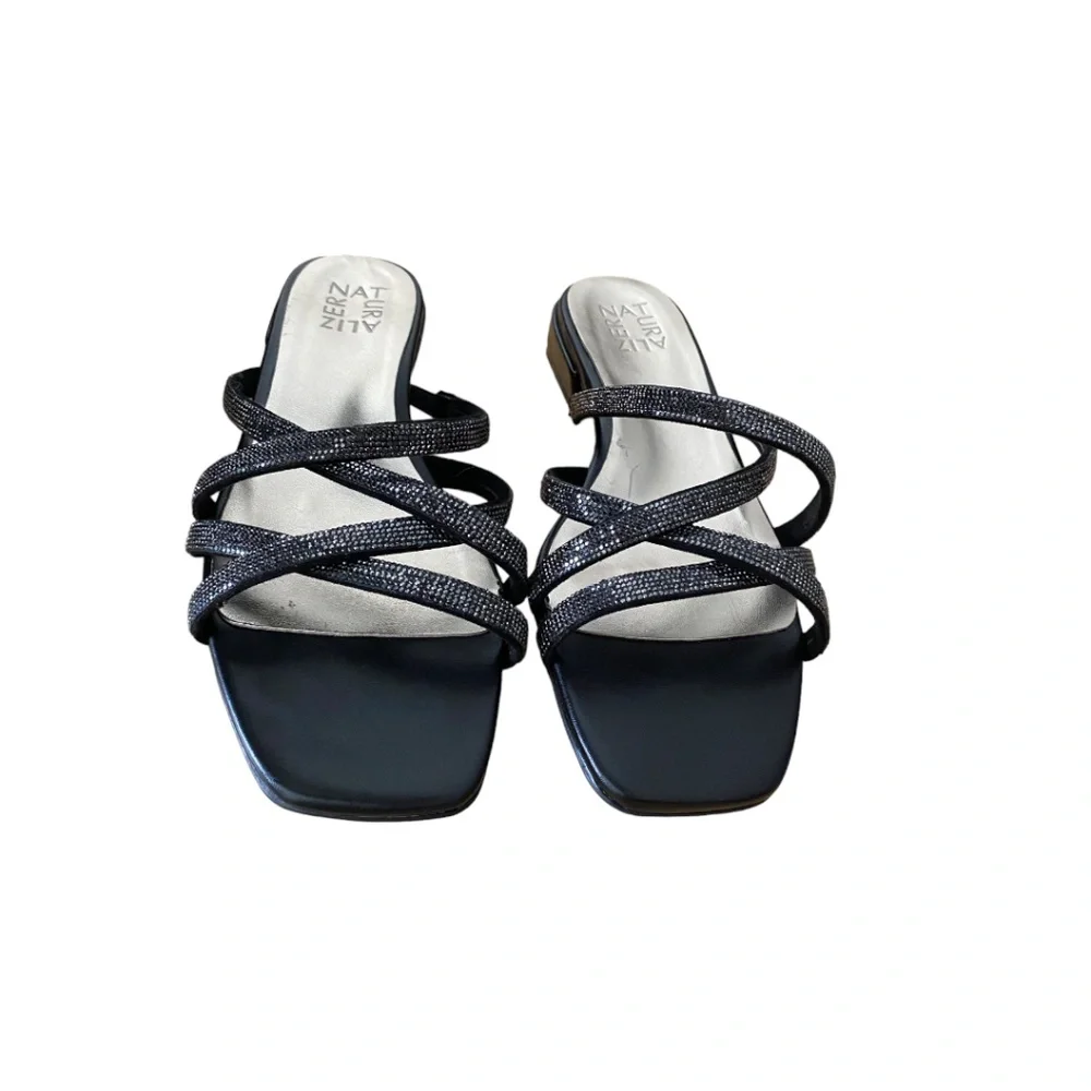 Naturalizer Black Strappy Slide Sandals with Sparkle Detail